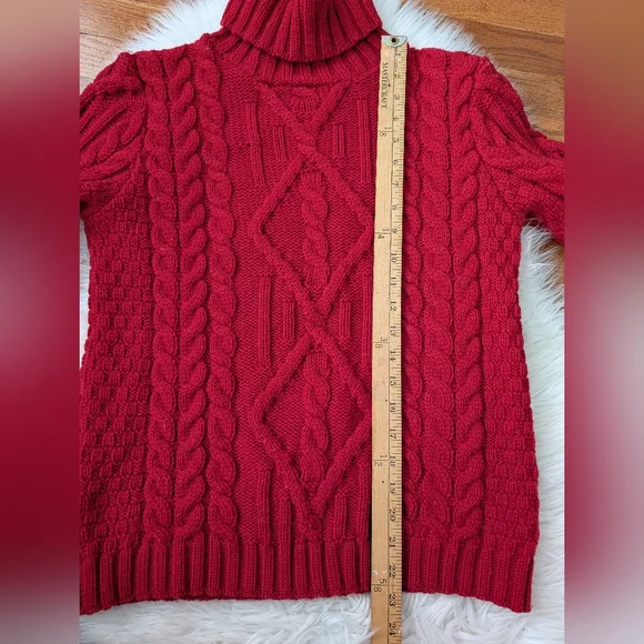 Aran Mor Wool Irish Knit Turtleneck Sweater Medium Red - Picture 8 of 9